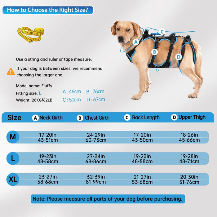 Arnês de elevação para cães grandes – Arnês de suporte destacável 2 em 1, Sling para suporte de patas traseiras de cães grandes (preto, extra grande) - PetDoctors - Loja Online