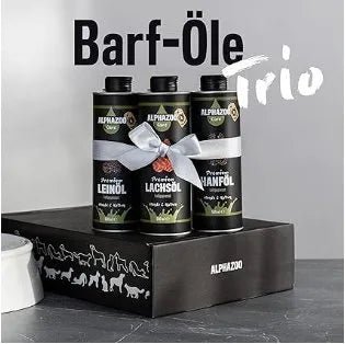 Barf - Trio, óleo de salmão, linhaça e cânhamo para cães e gatos, suplemento alimentar, energia para o coração e a circulação, cuidado com a pele e imunológico, ômega 3 e 6 - PetDoctors - Loja Online