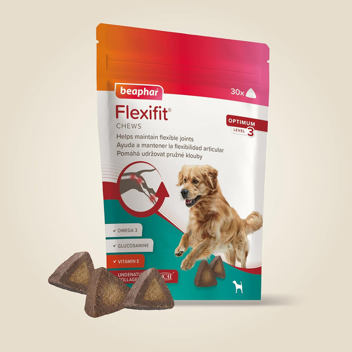 Beaphar Flexifit Chews - para cães com dor nas articulações - artrite - suplemento com colagénio tipo II, glucosamina, ômega 3 e vitamina E que ajudam a aliviar a dor e fortalecer as articulações - PetDoctors - Loja Online