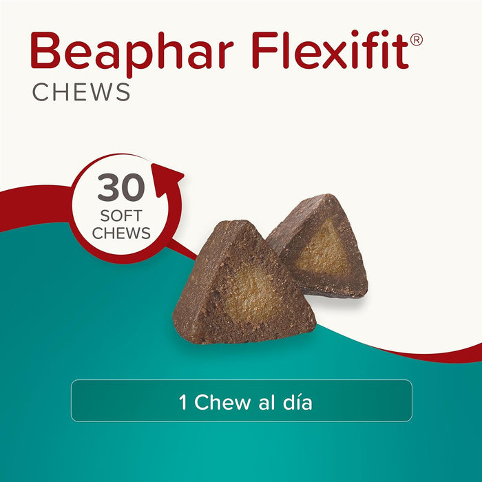 Beaphar Flexifit Chews - para cães com dor nas articulações - artrite - suplemento com colagénio tipo II, glucosamina, ômega 3 e vitamina E que ajudam a aliviar a dor e fortalecer as articulações - PetDoctors - Loja Online