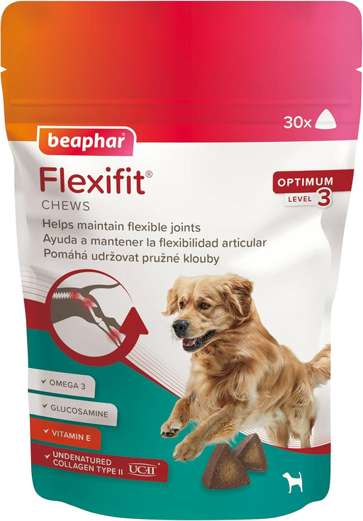 Beaphar Flexifit Chews - para cães com dor nas articulações - artrite - suplemento com colagénio tipo II, glucosamina, ômega 3 e vitamina E que ajudam a aliviar a dor e fortalecer as articulações - PetDoctors - Loja Online