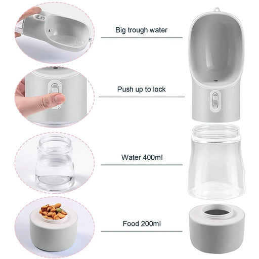 Bebedouro / Garrafa de Água Portátil para Cães e Gatos, com Comedouro (258 ml) - PetDoctors - Loja Online