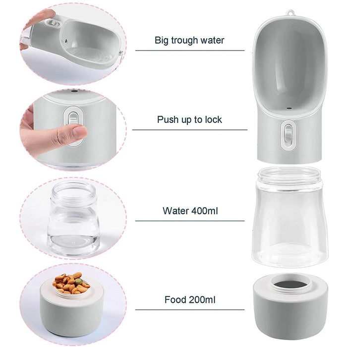Bebedouro / Garrafa de Água Portátil para Cães e Gatos, com Comedouro (258 ml) - PetDoctors - Loja Online