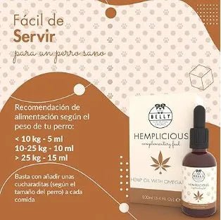 Belly Óleo de cânhamo ômega 3 e 6 para cão, 100 ml - complemento alimentar para a pele e a pelagem - ajuda na ansiedade - rico em vitaminas A, B, E, C e D - PetDoctors - Loja Online