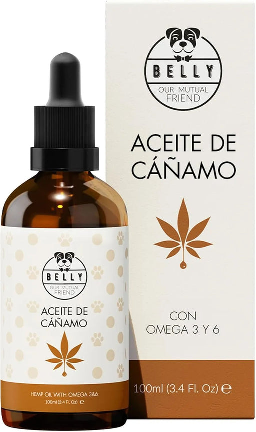 Belly Óleo de cânhamo ômega 3 e 6 para cão, 100 ml - complemento alimentar para a pele e a pelagem - ajuda na ansiedade - rico em vitaminas A, B, E, C e D - PetDoctors - Loja Online