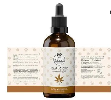 Belly Óleo de cânhamo ômega 3 e 6 para cão, 100 ml - complemento alimentar para a pele e a pelagem - ajuda na ansiedade - rico em vitaminas A, B, E, C e D - PetDoctors - Loja Online