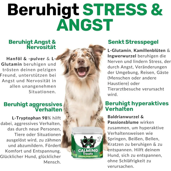 Biscoitos calmantes para cães - Reduzem o stress, ansiedade, ansiedade de separação, ladrar, hiperatividade, reatividade, agressividade, problemas de viagem - relaxamento sem sonolência para cães - PetDoctors - Loja Online