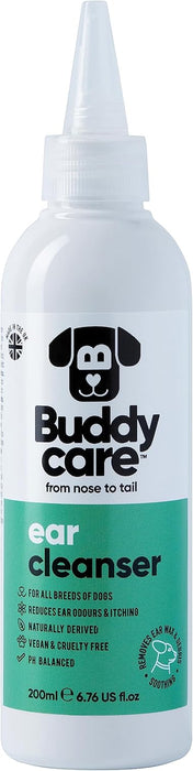 Buddycare Limpador de orelhas para cães | Solução calmante de limpeza de ouvidos para cães | ingredientes de origem natural com aloé vera 200 ml - PetDoctors - Loja Online