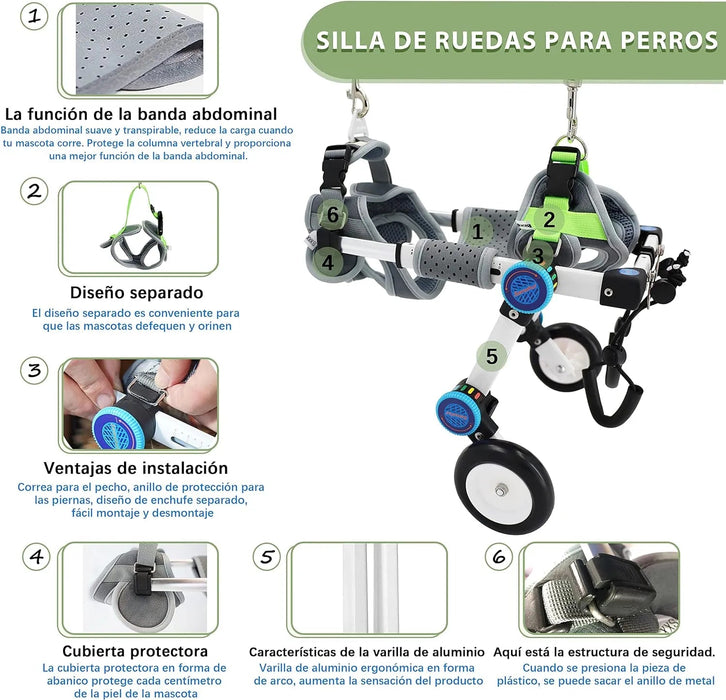 Cadeira de rodas para cães / cadeira de rodas ajustável, ajuda animais pequenos com pernas traseiras paralisadas a restaurar a mobilidade 2 cores (XS branco) - PetDoctors - Loja Online
