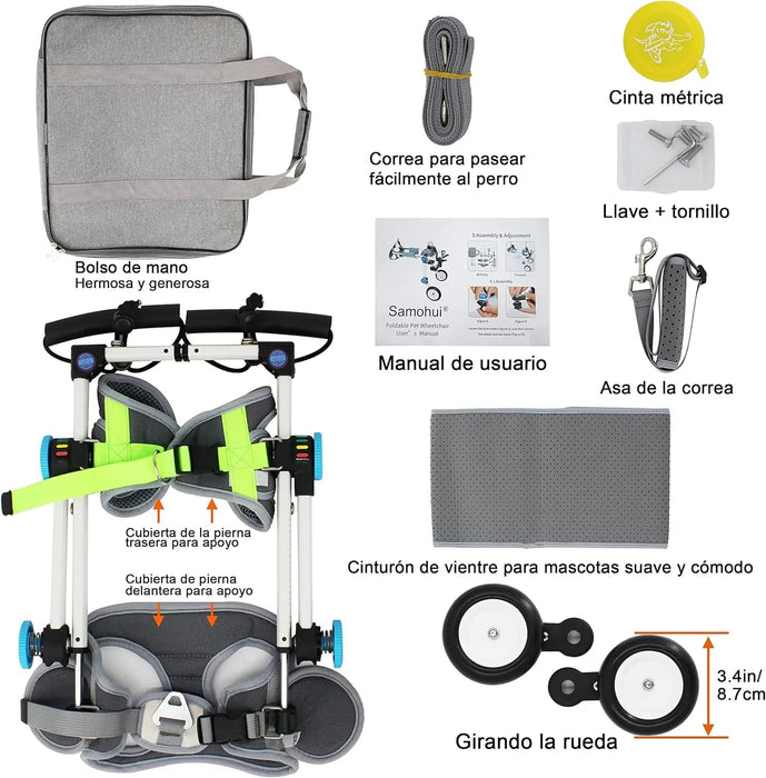 Cadeira de rodas para cães / cadeira de rodas ajustável, ajuda animais pequenos com pernas traseiras paralisadas a restaurar a mobilidade 2 cores (XS branco) - PetDoctors - Loja Online