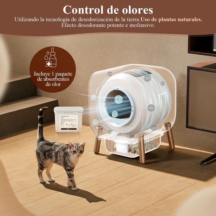 Caixa de areia para gatos, com auto - limpeza (certificado TÜV), controlo WiFi e App com 10 níveis de proteção (8,6 litros, 14 dias de uso, com sacos de lixo) - PetDoctors - Loja Online