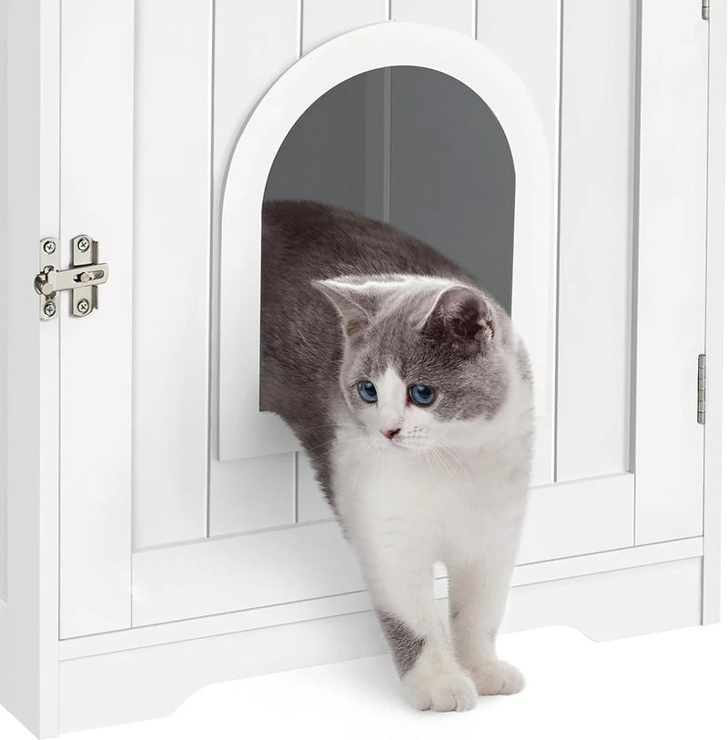 Caixa de Areia para gatos com porta de entrada 48,5 x 51 x 51,5 cm, (cinzento ou branco) - PetDoctors - Loja Online