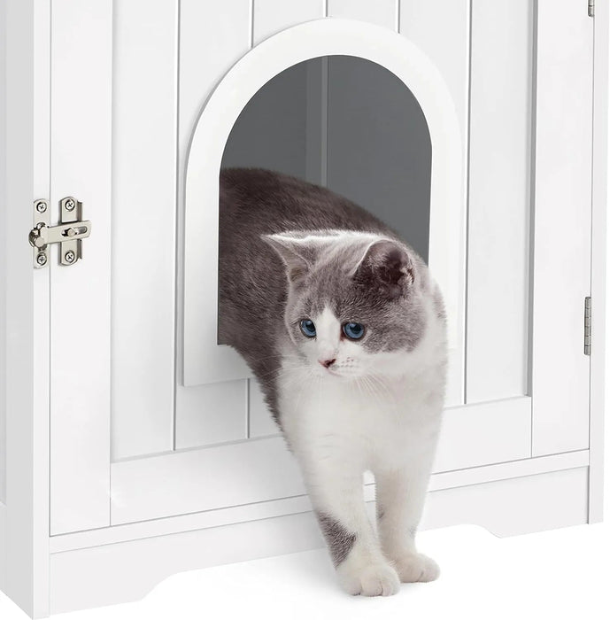 Caixa de Areia para gatos com porta de entrada 48,5 x 51 x 51,5 cm, (cinzento ou branco) - PetDoctors - Loja Online