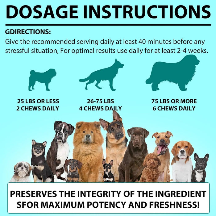 Calmante Mastigável para Cães, ajuda a promover o relaxamento, reduz o stress e a ansiedade - sabor de carne bovina (242 g, 110 comprimidos) - PetDoctors - Loja Online