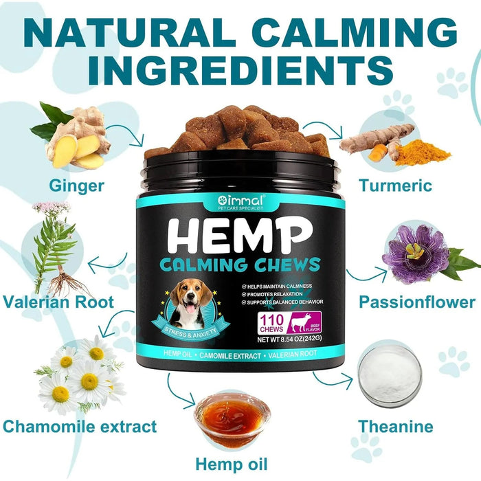 Calmante Mastigável para Cães, ajuda a promover o relaxamento, reduz o stress e a ansiedade - sabor de carne bovina (242 g, 110 comprimidos) - PetDoctors - Loja Online