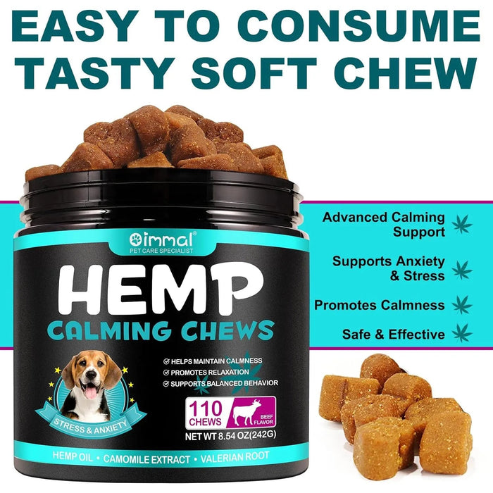 Calmante Mastigável para Cães, ajuda a promover o relaxamento, reduz o stress e a ansiedade - sabor de carne bovina (242 g, 110 comprimidos) - PetDoctors - Loja Online