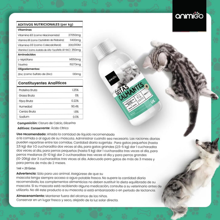 Calmante para cães e gatos em gotas, 100 ml com vitaminas, zinco e L - triptófano - Tranquilizante natural para animais de estimação - PetDoctors - Loja Online