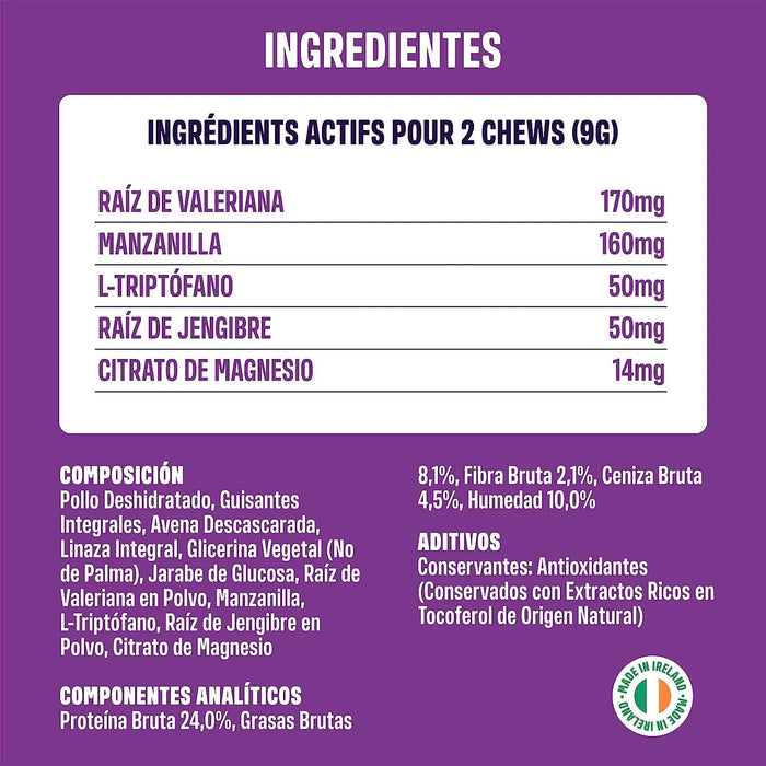 Calming - Complemento alimentar para cães, anti - stress e ansiedade - Valeriana, camomila, melatonina - sem corantes nem conservantes, 60 deliciosas golosinas de frango, 270 g - PetDoctors - Loja Online