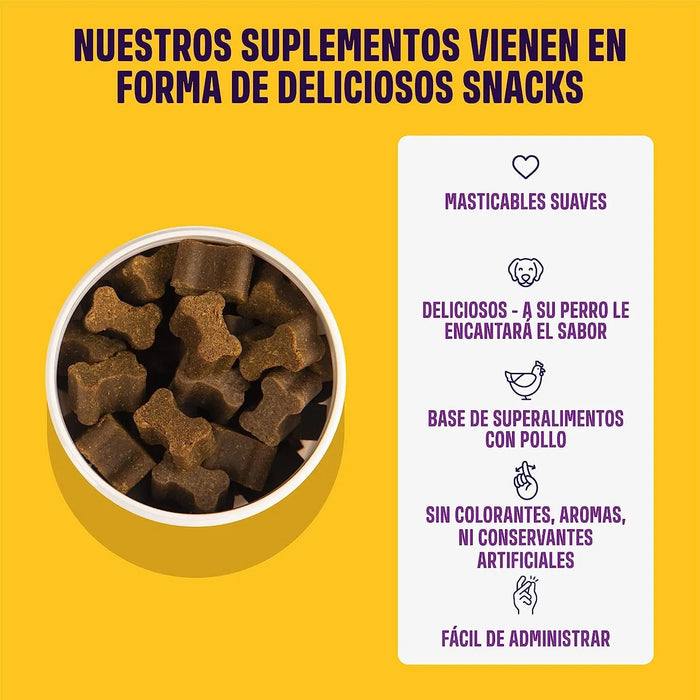 Calming - Complemento alimentar para cães, anti - stress e ansiedade - Valeriana, camomila, melatonina - sem corantes nem conservantes, 60 deliciosas golosinas de frango, 270 g - PetDoctors - Loja Online