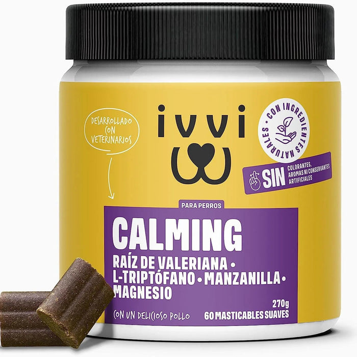 Calming - Complemento alimentar para cães, anti - stress e ansiedade - Valeriana, camomila, melatonina - sem corantes nem conservantes, 60 deliciosas golosinas de frango, 270 g - PetDoctors - Loja Online