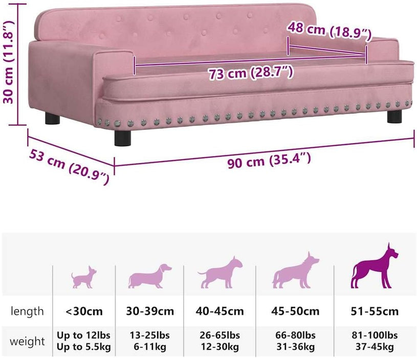 Cama para cães ou gatos, em veludo rosa, 90 x 53 x 30 cm - PetDoctors - Loja Online