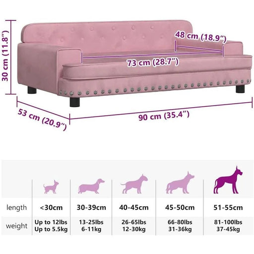 Cama para cães ou gatos, em veludo rosa, 90 x 53 x 30 cm - PetDoctors - Loja Online
