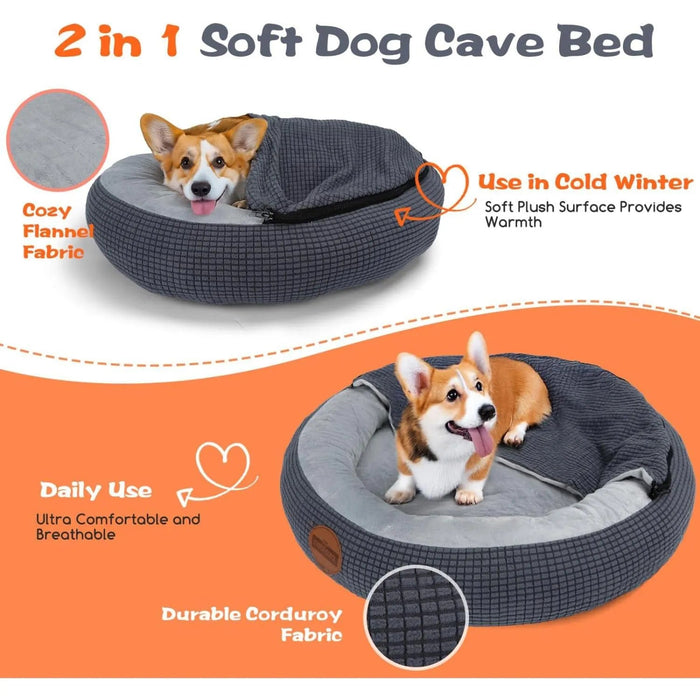 Cama para cão com cobertor, cama para cães médios, lavável, redonda com fundo antiderrapantes - PetDoctors - Loja Online