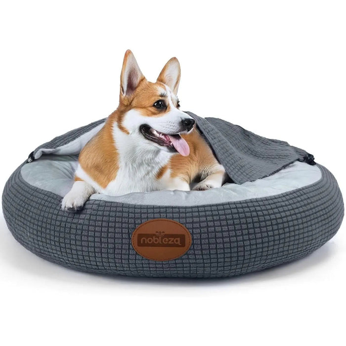 Cama para cão com cobertor, cama para cães médios, lavável, redonda com fundo antiderrapantes - PetDoctors - Loja Online