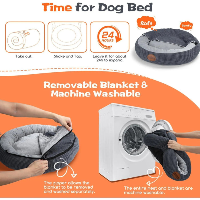 Cama para cão com cobertor, cama para cães médios, lavável, redonda com fundo antiderrapantes - PetDoctors - Loja Online
