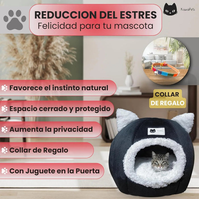 Cama para gatos, 2 em 1, abrigo e gruta macia, cama lavável - 40 x 40 cm - cor preta - PetDoctors - Loja Online