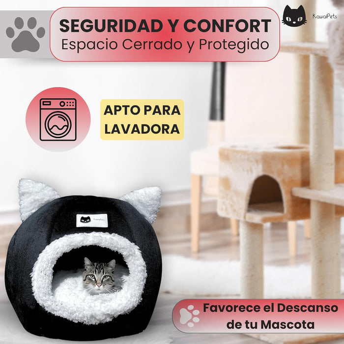 Cama para gatos, 2 em 1, abrigo e gruta macia, cama lavável - 40 x 40 cm - cor preta - PetDoctors - Loja Online