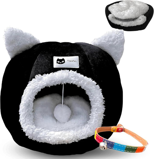 Cama para gatos, 2 em 1, abrigo e gruta macia, cama lavável - 40 x 40 cm - cor preta - PetDoctors - Loja Online