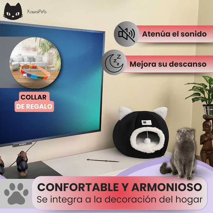 Cama para gatos, 2 em 1, abrigo e gruta macia, cama lavável - 40 x 40 cm - cor preta - PetDoctors - Loja Online