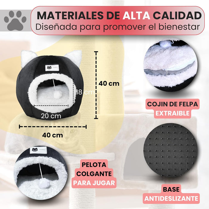 Cama para gatos, 2 em 1, abrigo e gruta macia, cama lavável - 40 x 40 cm - cor preta - PetDoctors - Loja Online