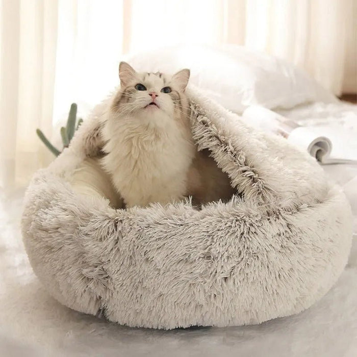Cama Redonda com Cobertura, Super - Macia, Quentinha, Calmante e Envolvente, para Gatos ou Cães de Raças Pequenas - PetDoctors - Loja Online