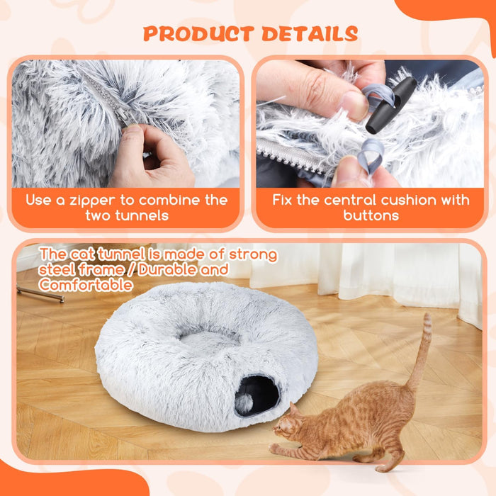 Cama - Túnel para gatos, 2 em 1 cama e túnel, com almofada removível - PetDoctors - Loja Online