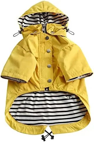Capa de chuva para cães com fecho de correr e botões refletores, resistente ao vento e à chuva, cordão ajustável, capuz removível - PetDoctors - Loja Online