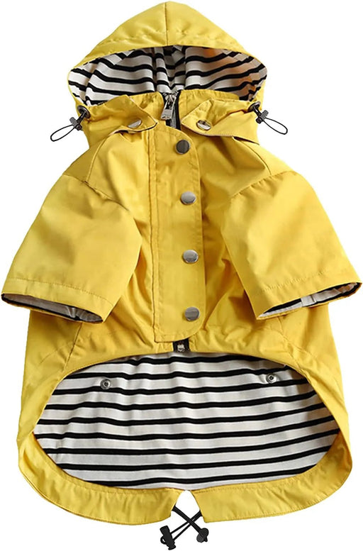 Capa de chuva para cães com fecho de correr e botões refletores, resistente ao vento e à chuva, cordão ajustável, capuz removível - PetDoctors - Loja Online