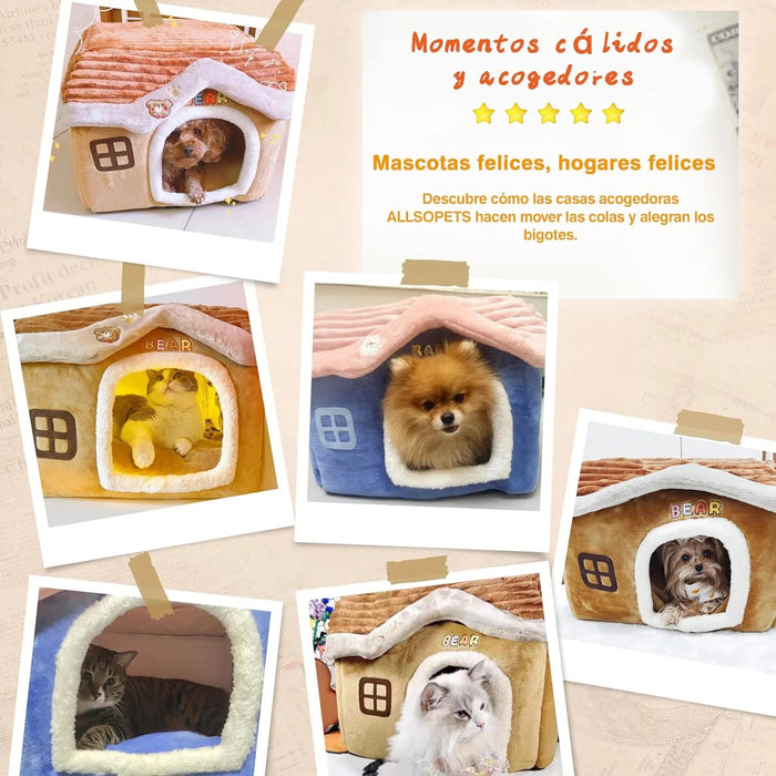 Casa / Cama gruta para cães pequenos e gatos, colchão removível, lavável - PetDoctors - Loja Online