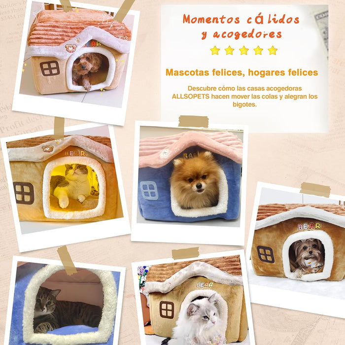 Casa / Cama gruta para cães pequenos e gatos, colchão removível, lavável - PetDoctors - Loja Online