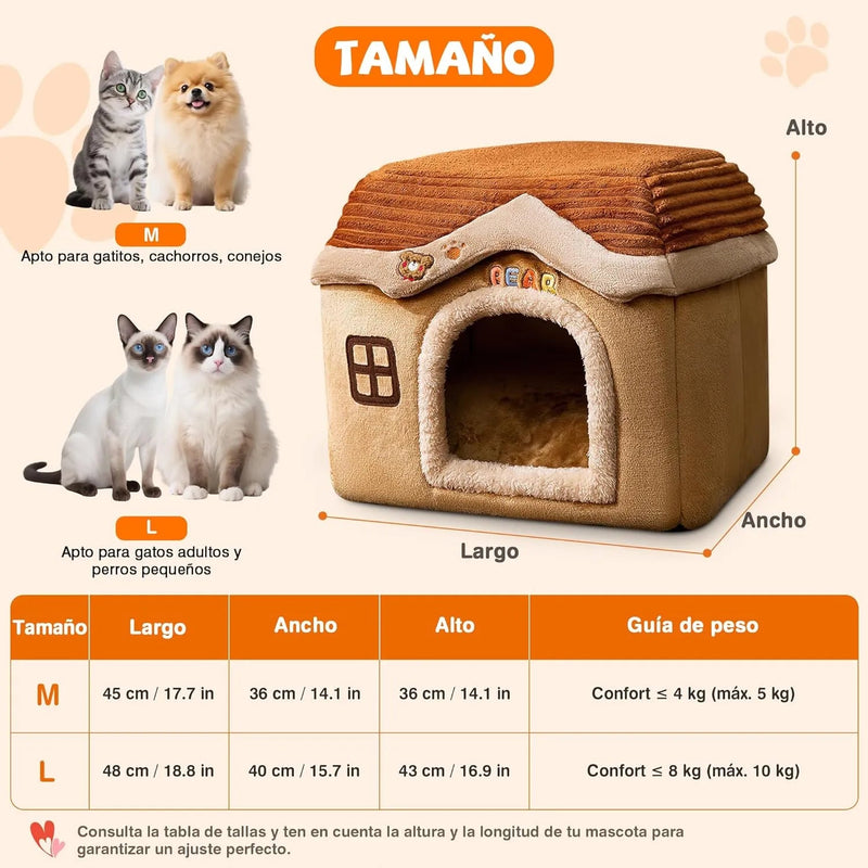 Casa / Cama gruta para cães pequenos e gatos, colchão removível, lavável - PetDoctors - Loja Online