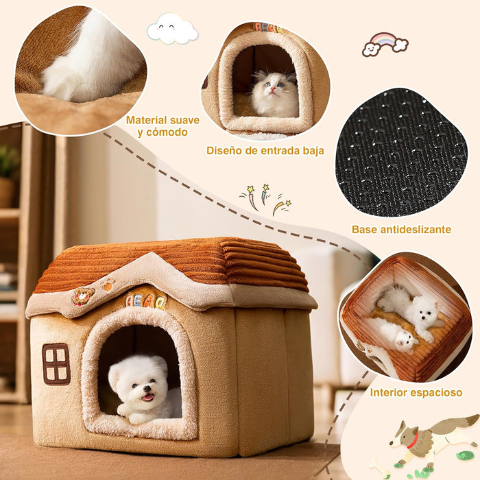 Casa / Cama gruta para cães pequenos e gatos, colchão removível, lavável - PetDoctors - Loja Online