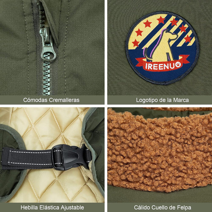 Casaco / Blusão Impermeável e Quente, Verde Oliva, para Cães Médios e Grandes - PetDoctors - Loja Online