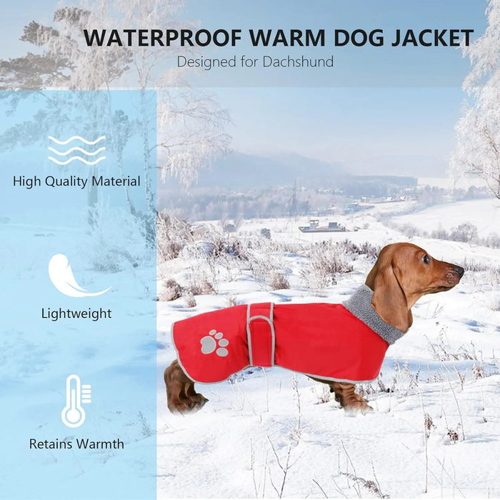 Casaco de inverno impermeável para cão salsicha, com forro polar quente e orifício arnês - PetDoctors - Loja Online