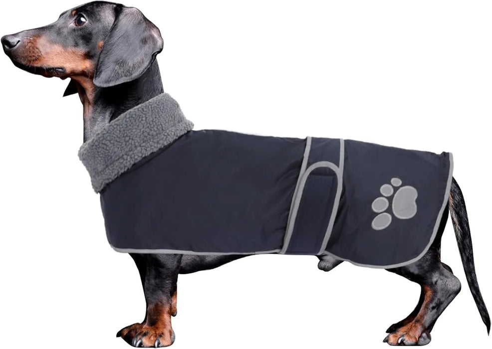 Casaco de inverno impermeável para cão salsicha, com forro polar quente e orifício arnês - PetDoctors - Loja Online