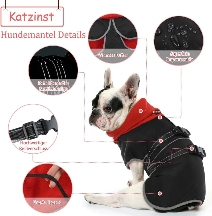 Casaco para cães, casaco impermeável de outono/inverno, com tiras refletoras, cintura ajustável, quente e confortável - PetDoctors - Loja Online