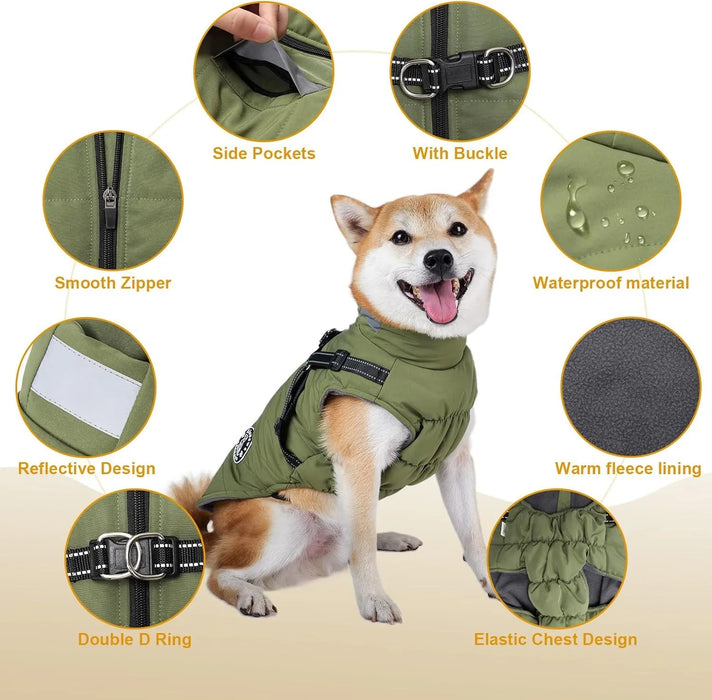 Casaco rosa, de inverno, para cão, impermeável, resistente ao vento, com tiras refletoras seguras e arnês ajustável - PetDoctors - Loja Online
