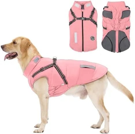 Casaco rosa, de inverno, para cão, impermeável, resistente ao vento, com tiras refletoras seguras e arnês ajustável - PetDoctors - Loja Online