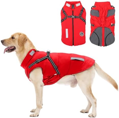 Casaco vermelho, de inverno, para cão, impermeável, resistente ao vento, com tiras refletoras seguras e arnês ajustável - PetDoctors - Loja Online