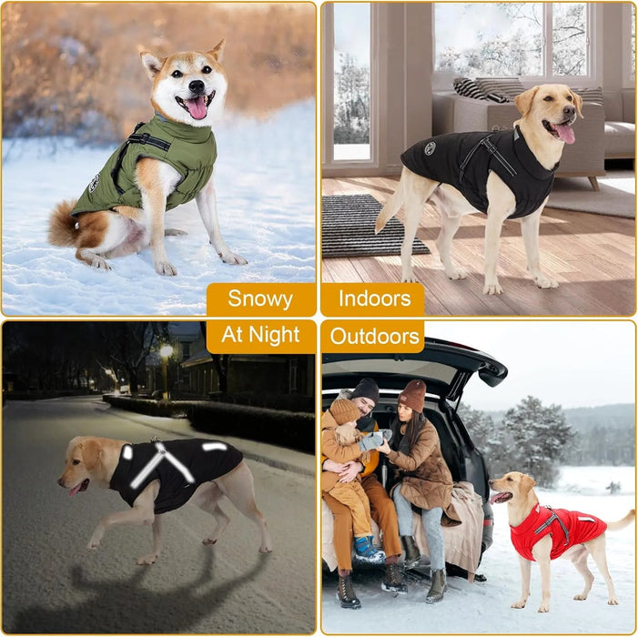 Casaco vermelho, de inverno, para cão, impermeável, resistente ao vento, com tiras refletoras seguras e arnês ajustável - PetDoctors - Loja Online
